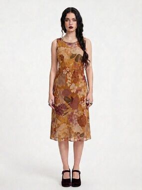 Vintage 90s Y2K Wimsigoth Floral Midi Dress Boho